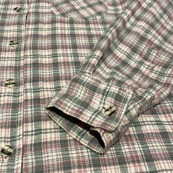 Lauren Brooke 100% Cotton Soft Brushed Pink/Purple/Grey Flannel Button Up Shirt - Picture 7 of 11